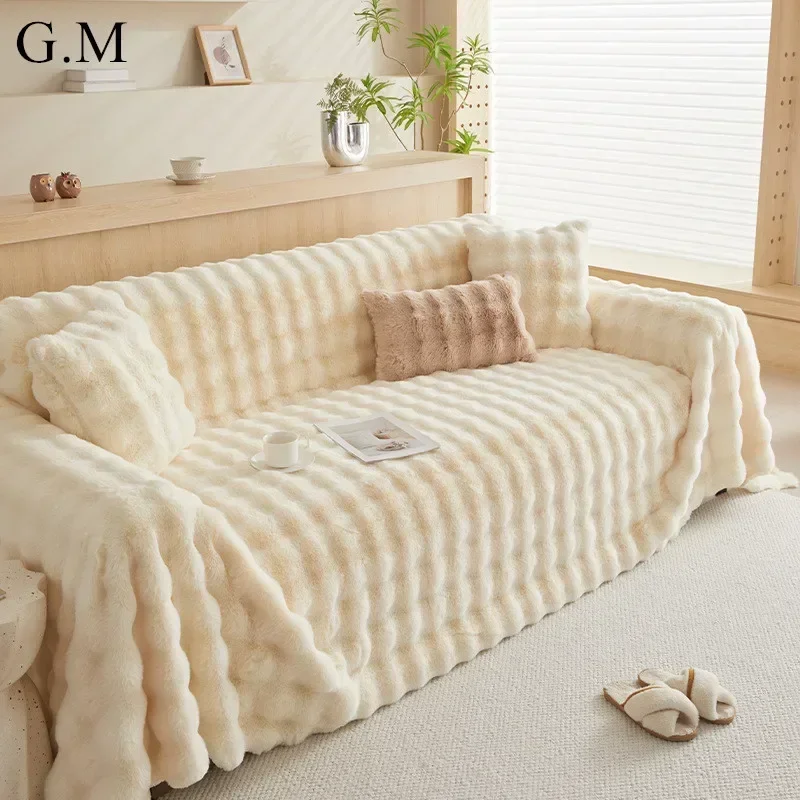 Sofa Cover Towel Imitation Rabbit Plush Universal Non-slip Soft for Living Room Winter