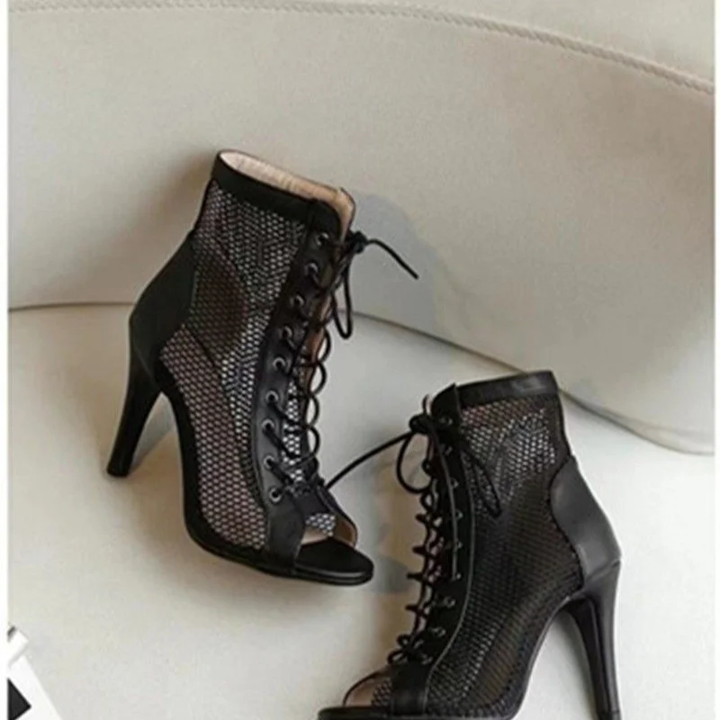 Hollow Mesh Sandals Women Summer Size 35-43 Lace-Up Fish Mouth Stiletto High Heels Party Dance Sandals women sandals women high heels comfortable sandals