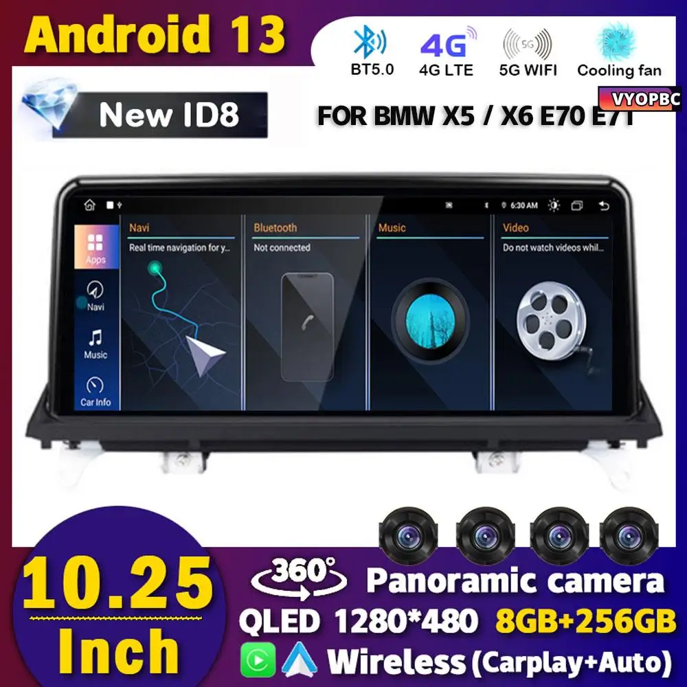 

Автомобильный радиоприемник ID8 10,25 дюймов Android 13 для BMW X5 E70 X6 E71 2007-2013, навигация, Беспроводной мультимедийный экран, плеер с GPS