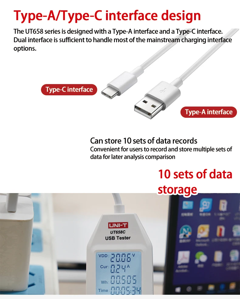 UNI-T UT658C UT658B UT658D Electric USB Voltage Safety Tester Voltmeter Amperemeter Charger Capacity Meter Volt Current Doctor