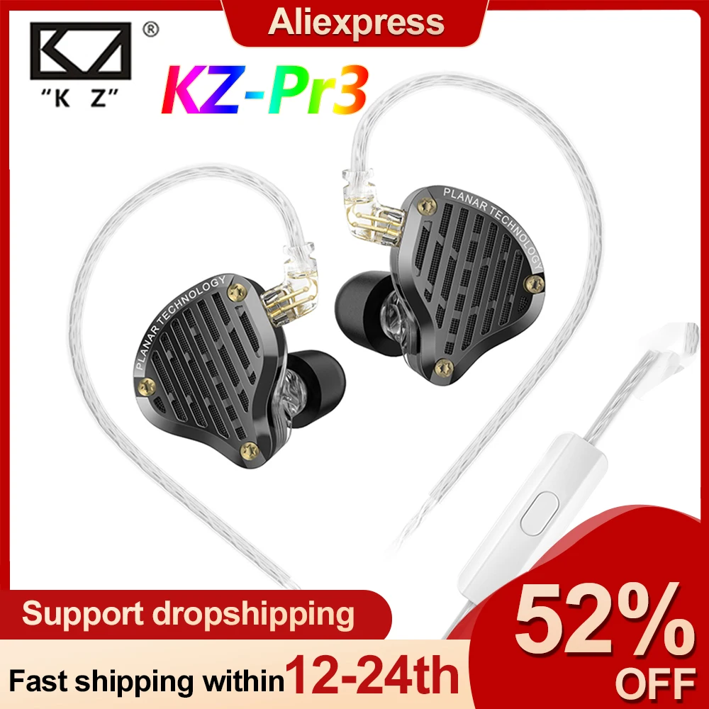 KZ PR3-auriculares intrauditivos con cable, dispositivo de audio con  controlador plano de 13,2 MM, HiFi, Monitor de graves, Deportivos -  AliExpress