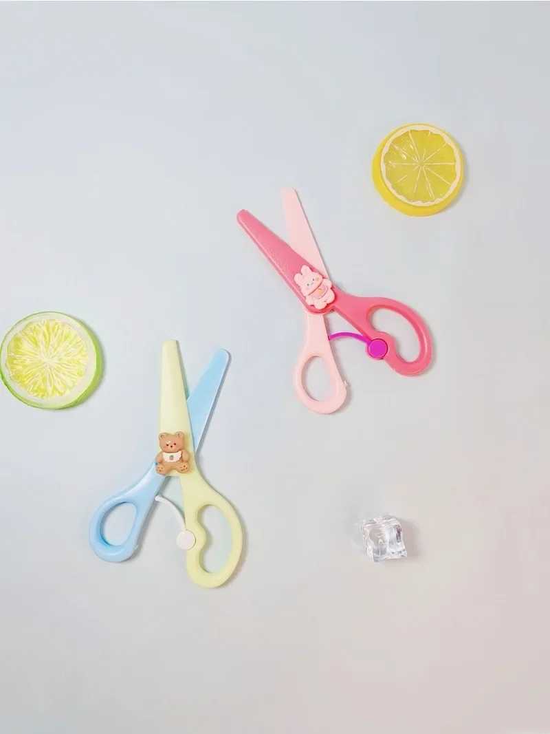 Cartoon Animal Safety Round Head Plastic Mini Scissors Kids Paper Cutting Tool Student Creative Stationery School Office Supply