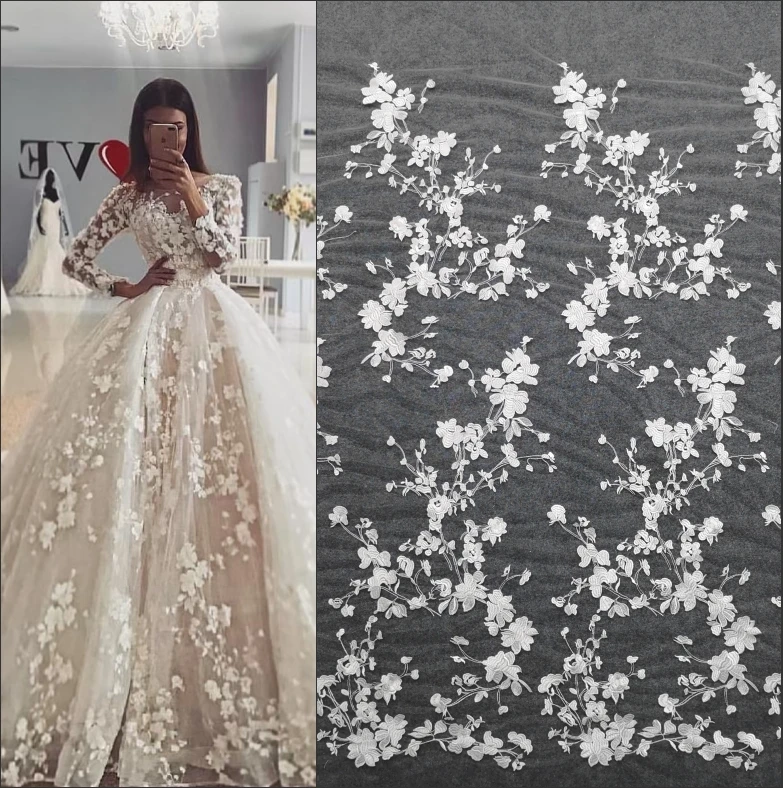 Stickerei aus Netzgarn für Hochzeitskleider, exquisiter Spitzen-Blumenstoff, RS2914