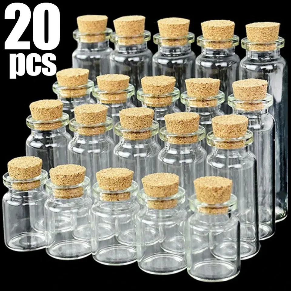 erioctry Bottiglie vuote in vetro trasparente con tappo in sughero, 2 ml, 16 x 35 mm, con tappo in sughero, per fai da te, arte, artigianato