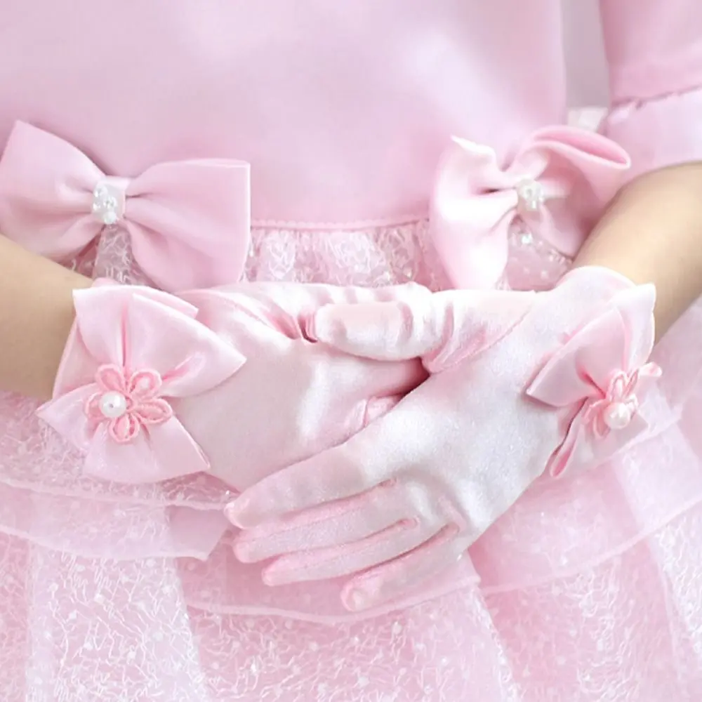 Girls Satin Gloves Polyester Cotton Wedding Prom Costume Accessory