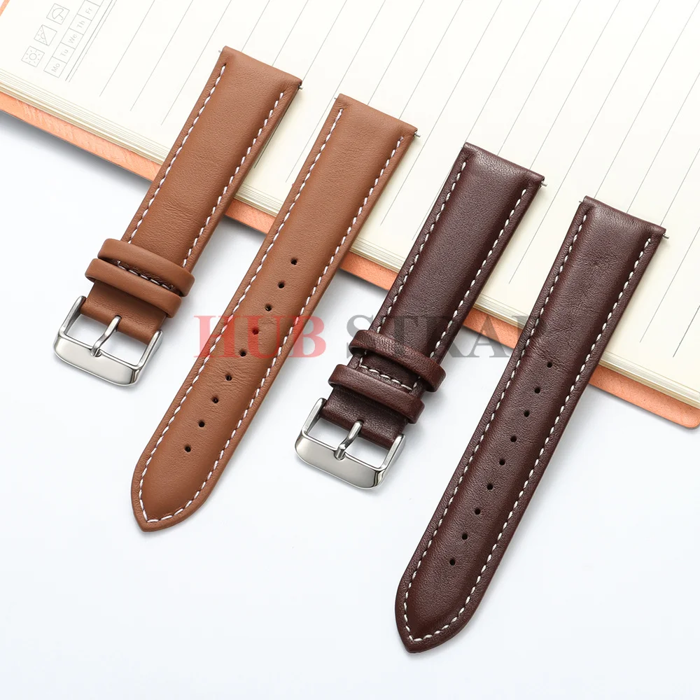 Premium Calfskin Leather Watch Band with Stainless Steel Buckle