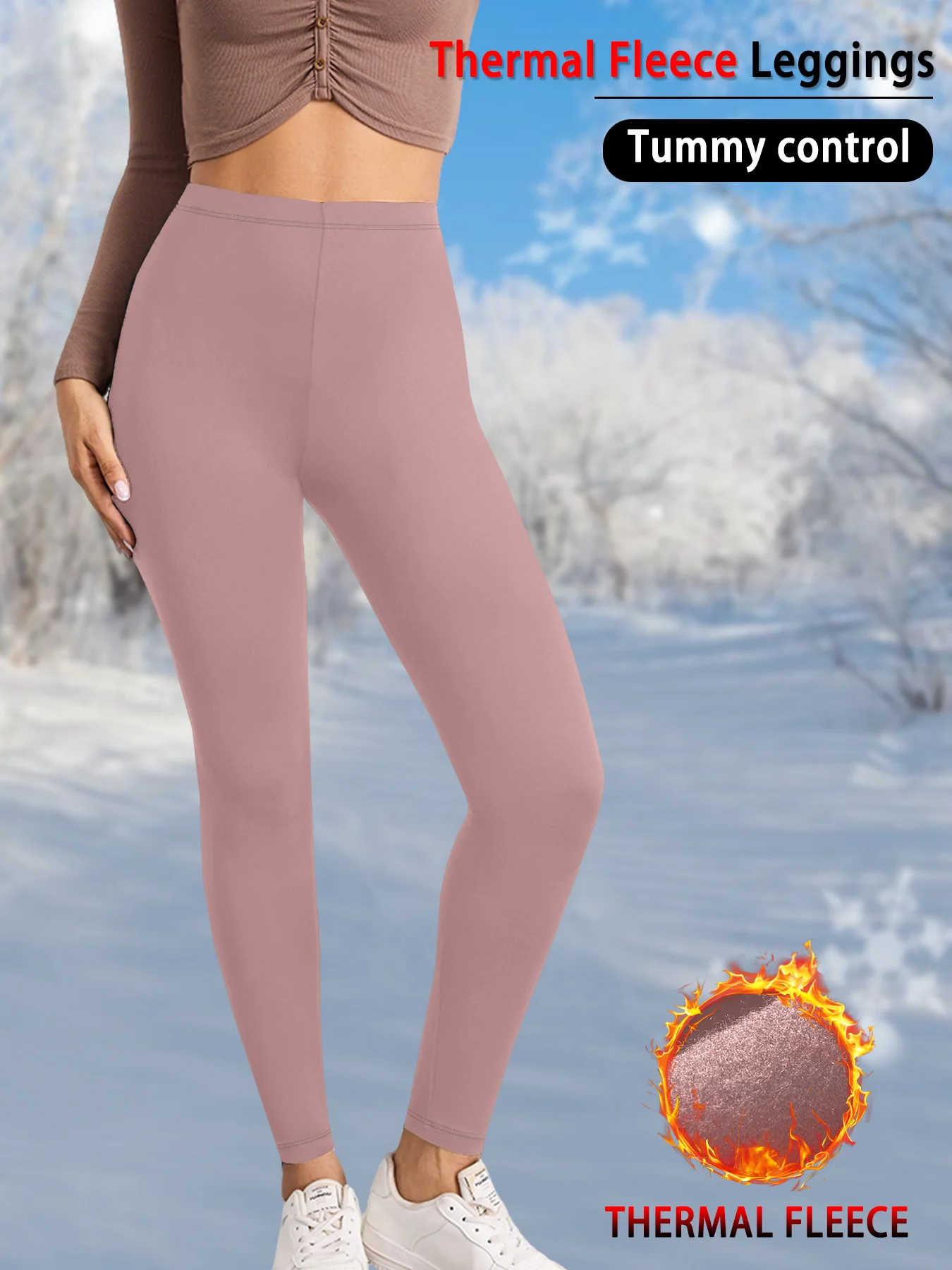 Damen-Thermo-Leggings mit Fleecefutter. Superweiches Design mit hohem Bund, perfekt für Yoga, Laufen und Aktivitäten bei kaltem Wetter. – Detail 9