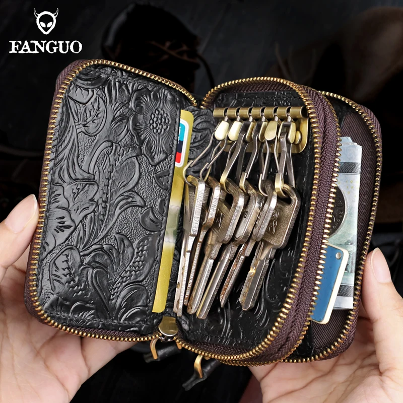 Handmade Men's Key Wallet Genuine Leather Smart Key Holder Bag Housekeeper Box Coin Purse Organizer Money Bag Case Male