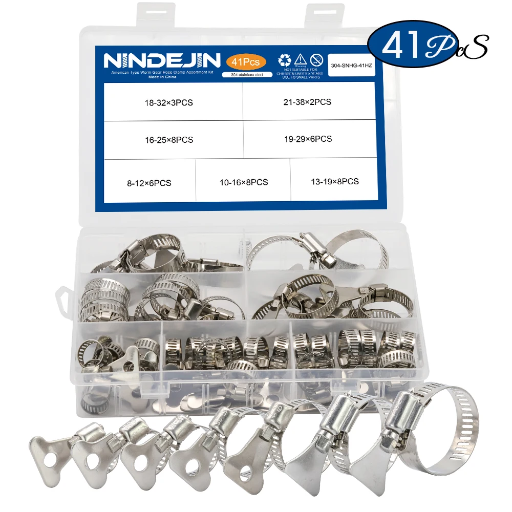 Nindejin 41 Peças Braçadeira de Mangueira Chave Kit Ajustável 838 mm Worm Engrenagem Braçadeira de Mangueira Clipe Conjunto para Tubulação de Água Encanamento Braçadeiras Automotivos