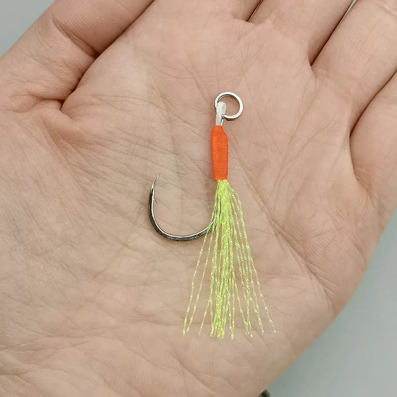 20pcs Assist Hooks 8-18# Short Thread Split Ring Jigging Single Fishhook  for 5-80g Jig Lure Sea Fishing Hooks Pesca Orange Black