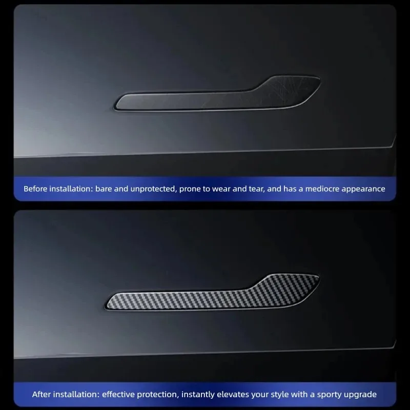 테슬라 모델 3/Y/YL 하이랜드 차량 도어 핸들 장식 스트립 카본 파이버 패턴 보호 스티커 액세서리 4개 (BJBT) ?