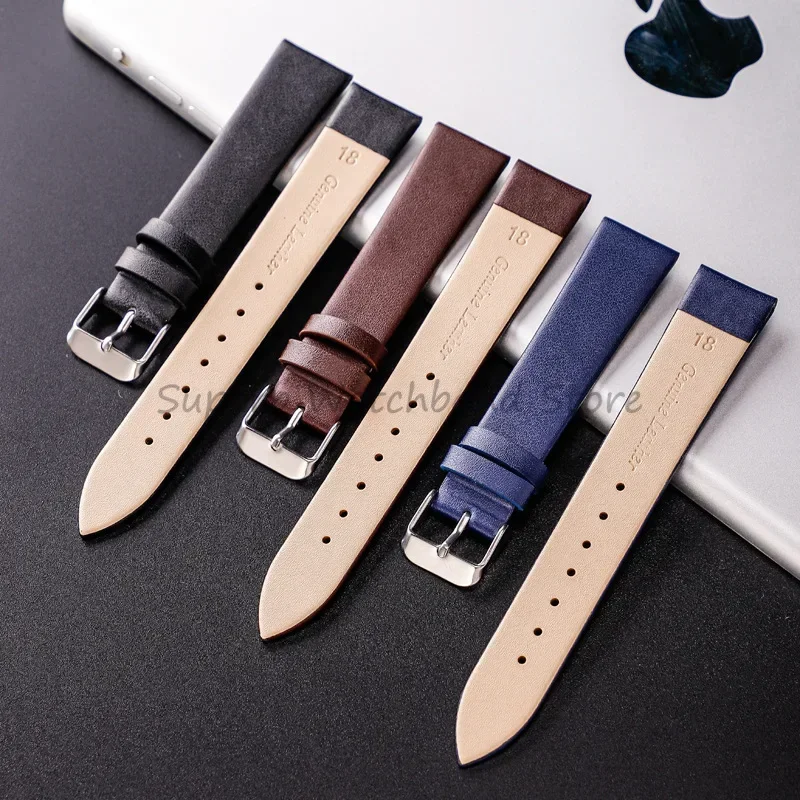 Ultra-Thin Colorful Cowhide Leather Watch Strap with Needle Pattern Design