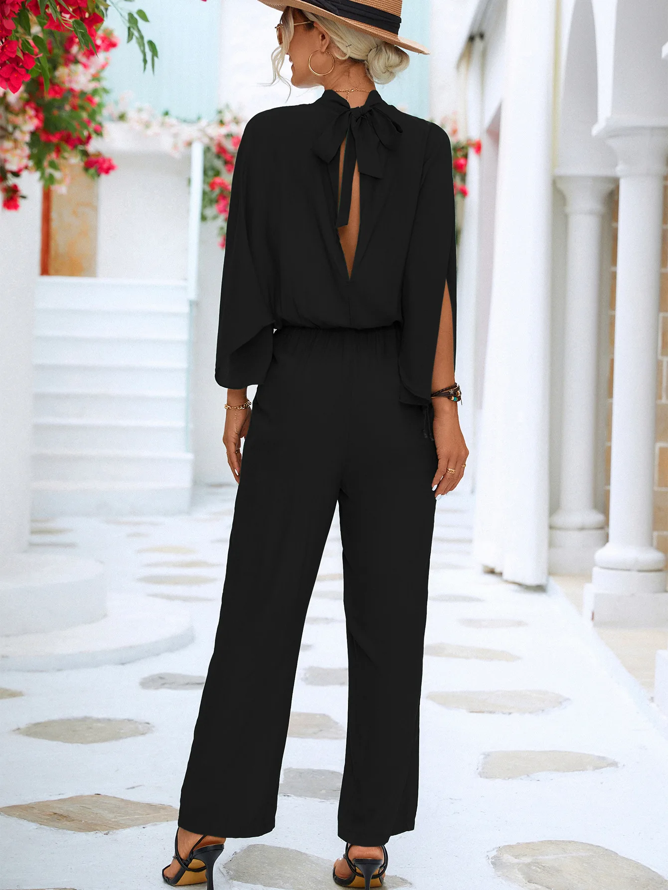 Elegant Women Jumpsuits Spring Loose Stand Collar Split Sleeve Office Romper Fashion Solid colors Overalls Streetwear Female