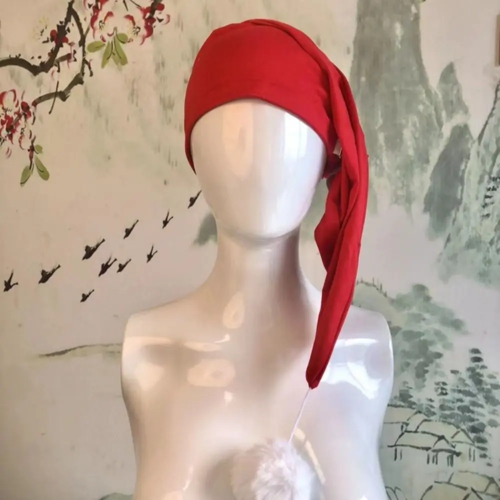 Elastic Cotton Christmas Sleeping Caps with Pom Ball