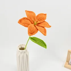 Hand - Crocheted Lily Flower Bouquet - Artistic Fabric Floral Arrangement - 1pcs(without vase) (Orange)