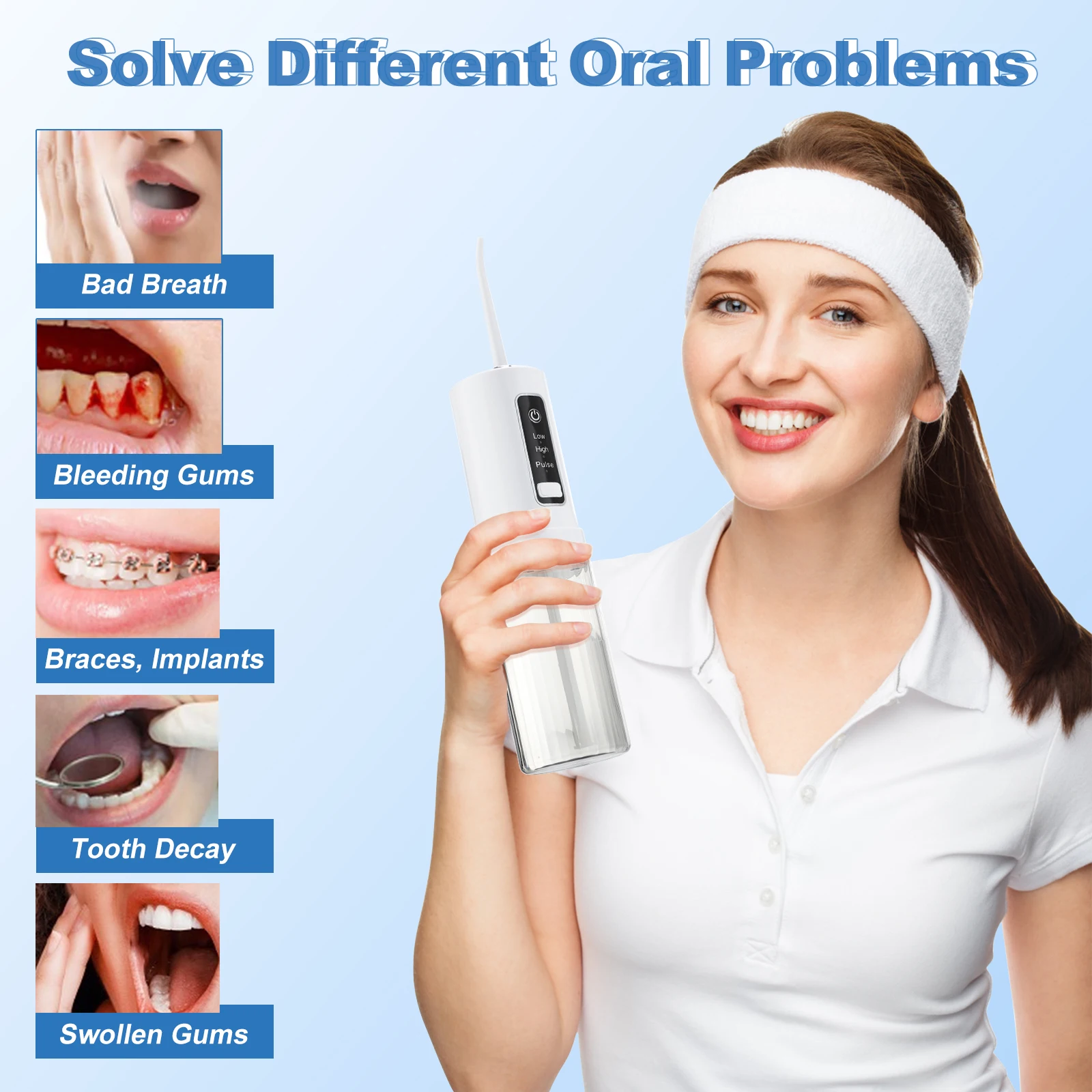 Foldable Water Oral Irrigator IPX7 Waterproof Dental Floss Irrigator with 4 Nozzles Teeth Whitening Dental Care Home Travel Use