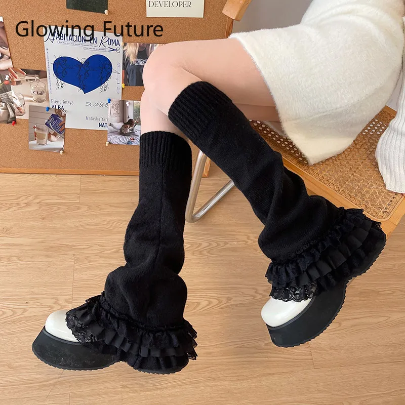 1 Pair Autumn/Winter Retro Spicy Girl Lace Women's Leg Warmers Lolita Girl JK Horn T-shaped Socks Elephant Leg Socks Female