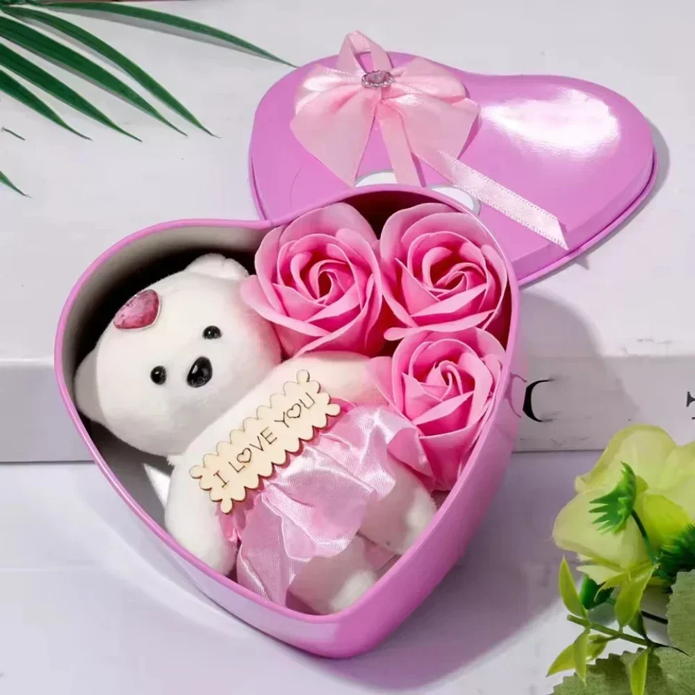 Valentines Day Rose Love Gift Box Bear Soap Romantic Mother Day Gift Wedding Birthday Flower Room Decoration Home Party Supplies 4