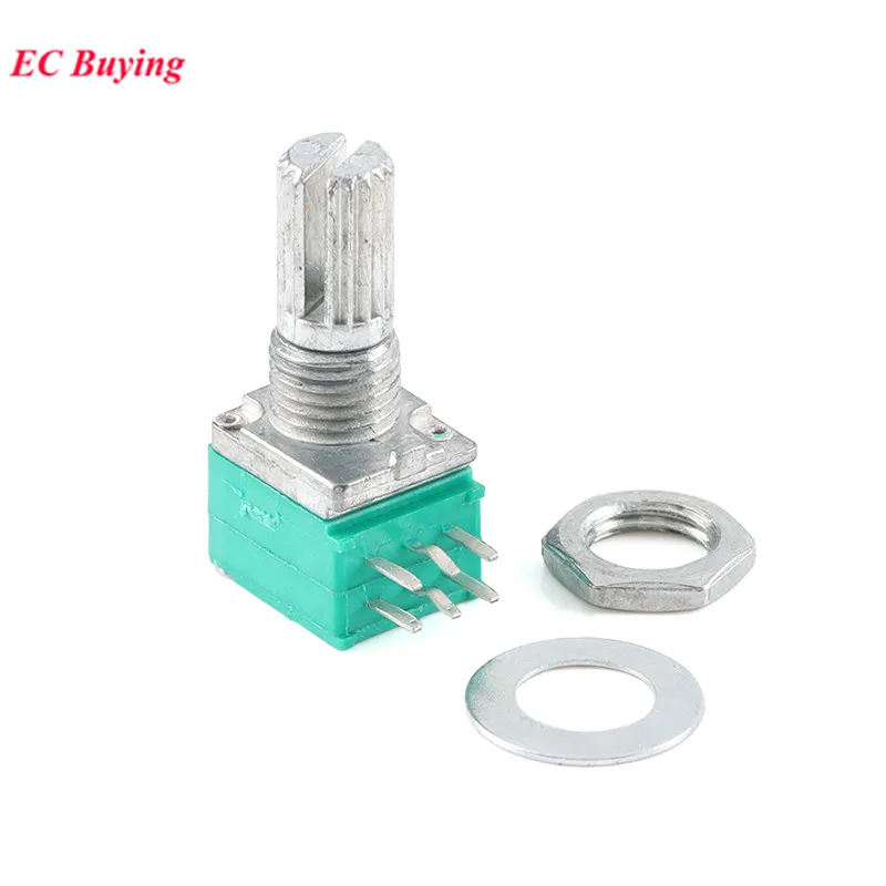 5pcs Double Potentiometer 6PIN RK097G B1K B5K B10K B20K B50K B100K B500K 1K 5K 10K 20K 50K 100K Ohm Handle 15mm Audio Amplifier