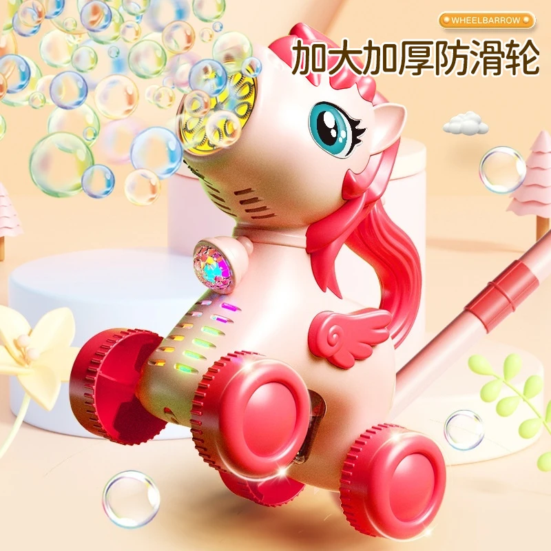 Bubble Machine Outdoor Hand Pushed Electric Light Bubble Toy New Fun Kids Cartoon Hand Push Walking Deer Toy Gift 4