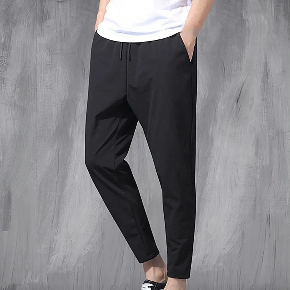 

Men Ninth Pants Casual Loose Type Multi Pockets Summer Trousers Drawstring Ankle Length Summer Ninth Pants Daily Clothes