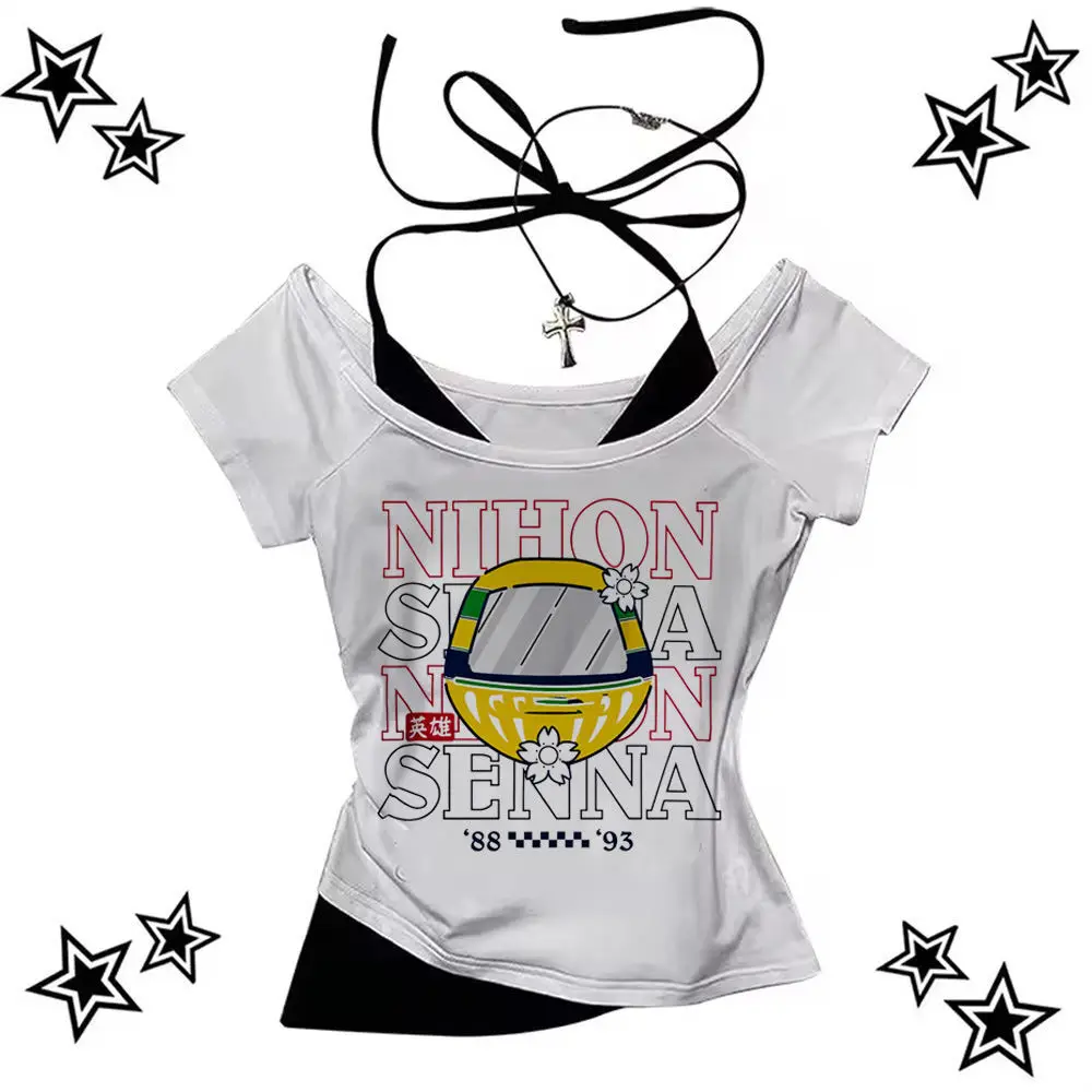 Ayrton Senna Shirt Mädchen Bequeme Grafik Pop Culture ästhetische Top-T-Shirts Grunge ästhetische Popkultur Klassiker 80er Jahre Kawaii – Detail 1