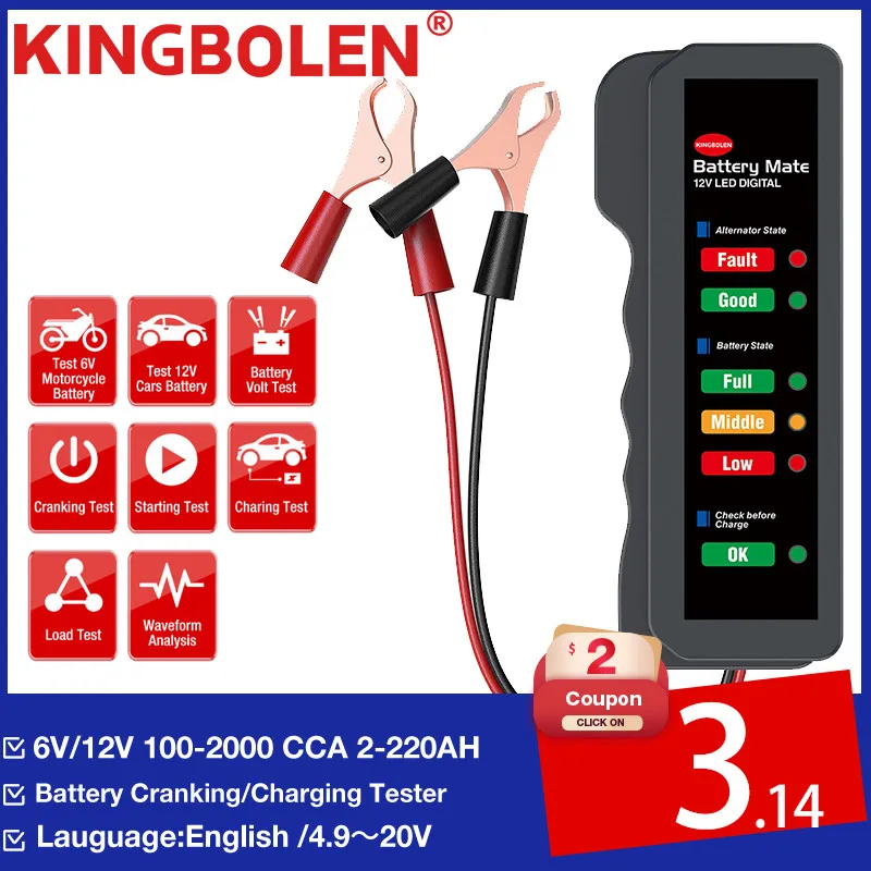 KINGBOLEN 12V Car Battery Tester BM310 Digital Alternator Check Condition Charging for Motor Analyzer | Автомобили и мотоциклы