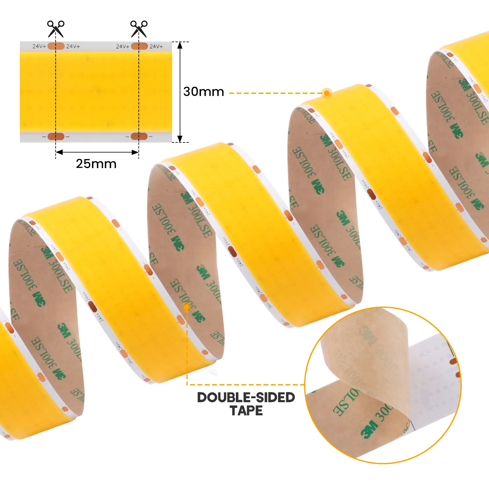 Description Picture 5 of itemUltra Bright COB LED Strip 24V 1600LEDs/m High Density Flexible Dimmable LED Light 30mm PCB Width COB Strip 3000K 4000K 6000K