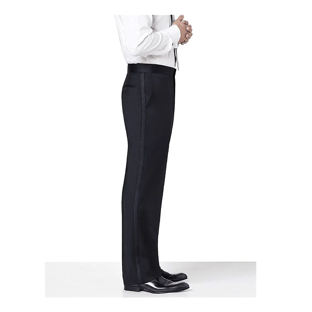 Black Men's Suit Pants with Satin Stripe Straight Long Classic Business Trousers for Wedding Party business pants suit pants men pants