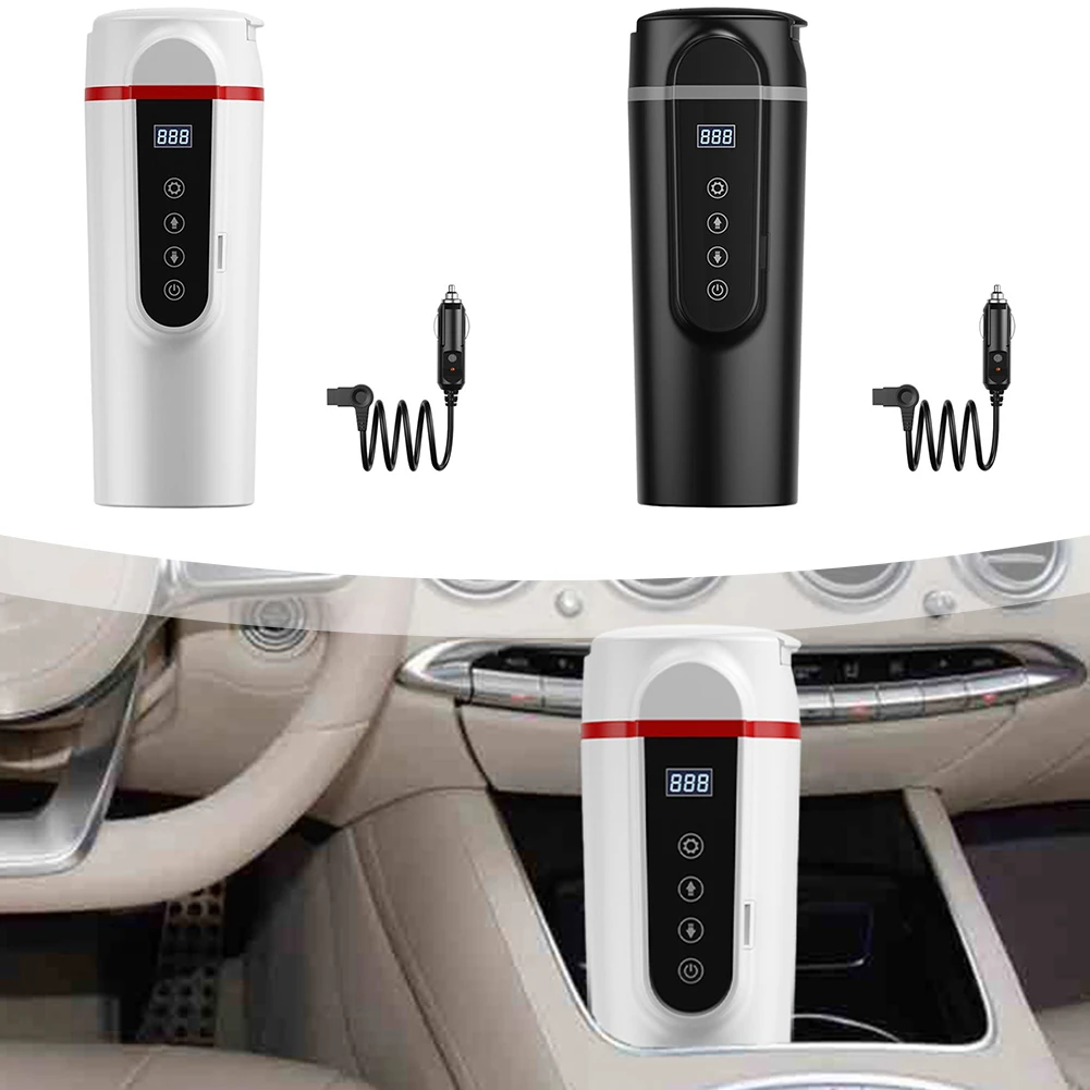 12V 24V Car Electric Heating Mug Portable Travel Cup for Coffee Tea and Noodles Adjustable Temperature with LCD Display