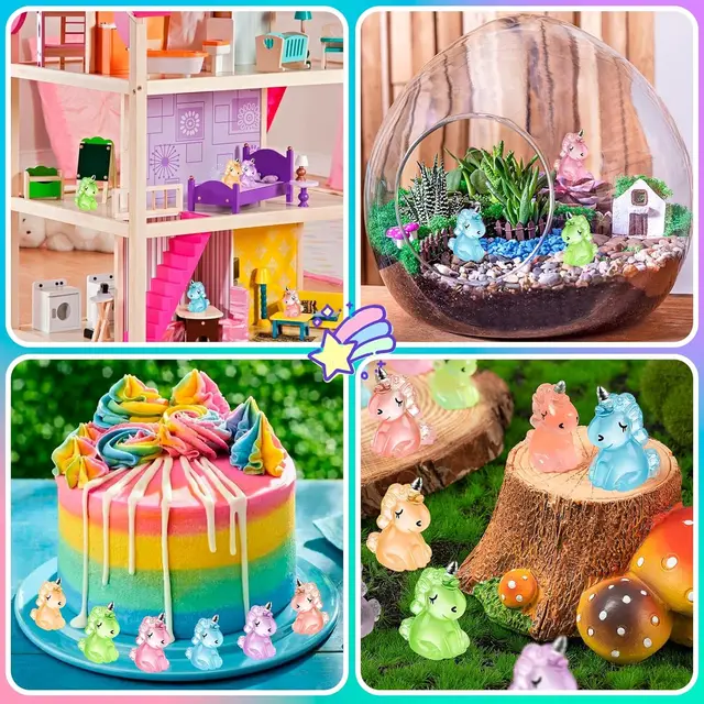 10/20pcs Luminous Mini Resin Unicorn Figurines Glow in The Dark Tiny Unicorn Ornament for DIY Fairy Garden Landscape 2