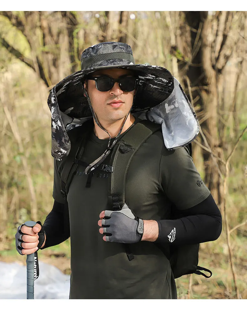 Sombrero Hut großen Schal Sonnenschutz Nackenschutz Krempe Sonne Outdoor Freizeit Bergsteigen Fisch kappe Männer wasserdicht Fischer groß – Detail 20