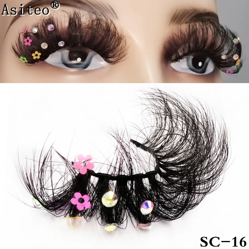 Asiteo Newest Colored False Lashes Rainbow Butterfly Glitter Diamond  Sequins Eyelashes Princess 25MM Fluffy for Stage Halloween