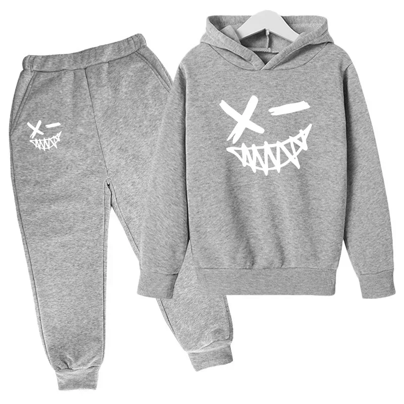 Sudadera con estampado de sonrisa malvada para niños, traje de 2 piezas para primavera y otoño de 2024, ropa para niños y niñas de 1 a 12 años, conjunto deportivo informal para niños