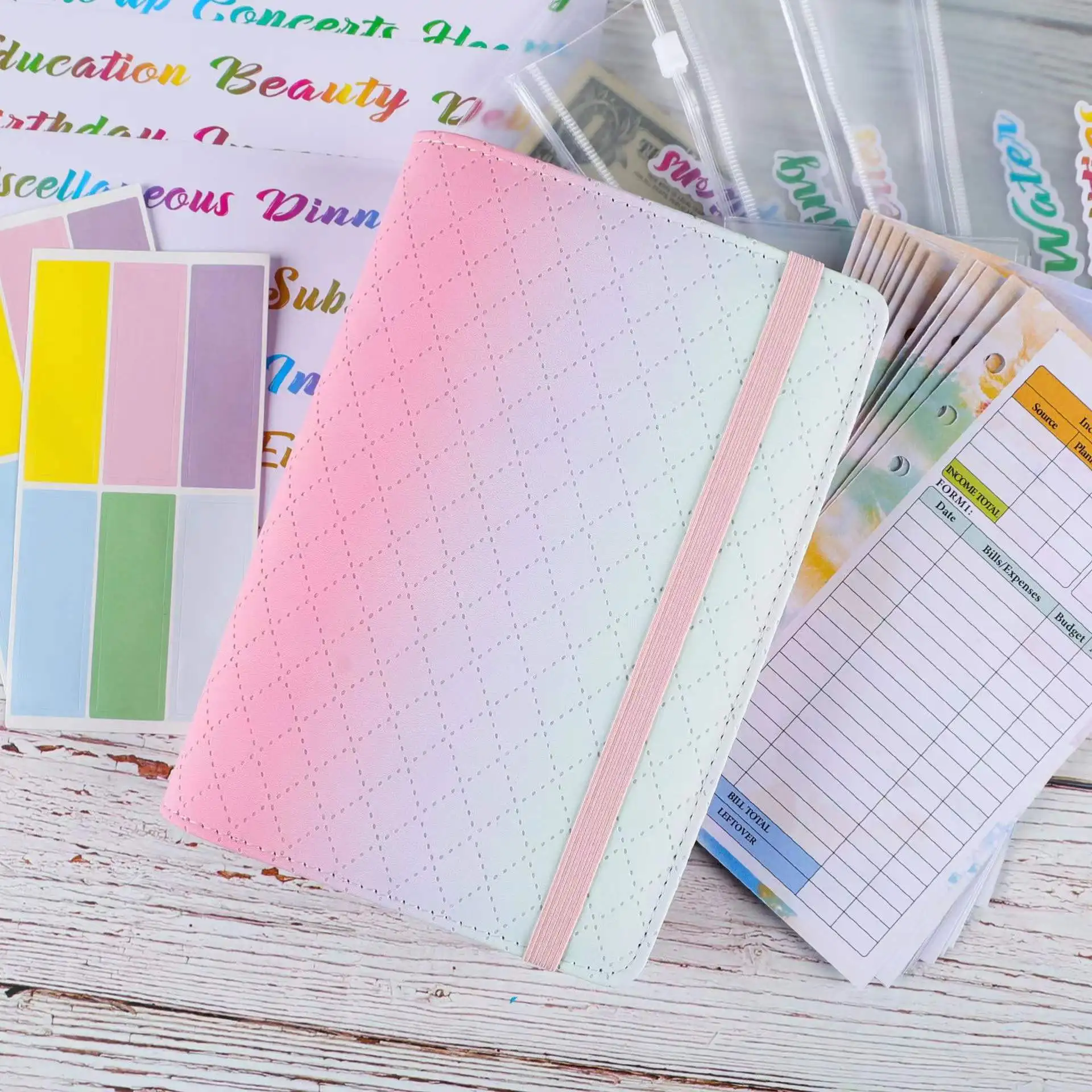 Money budget binder A6 refillable 6 ring notebook planner cover for A6 refill paper cash envelopes system