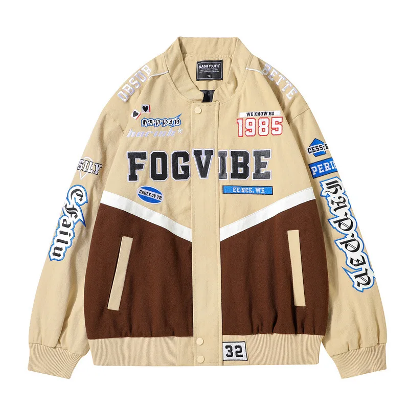 

Streetwear Letter Embroidery Motorcycle Jacket Men Chaquetas Hombre Hip Hop Vintage Cotton Spring Baseball Jackets Unisex Coats