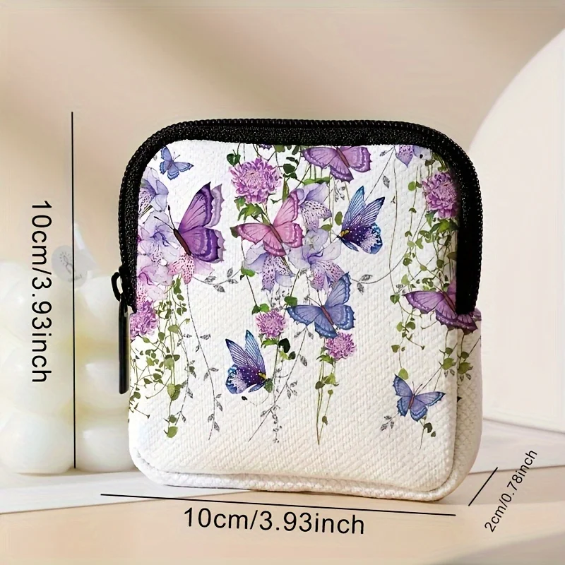 1pc ple butterfly pattern printing large capacity coin wallet digital printing coin wallet storage bag, ideal choice for gifts