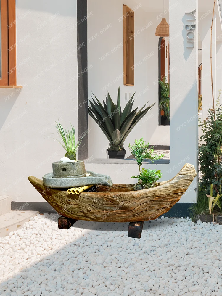 

Courtyard Flowing Water Ornaments Circulating Water Chinese Stonewashed Fountain Outdoor Boat Flower Pot Landscape