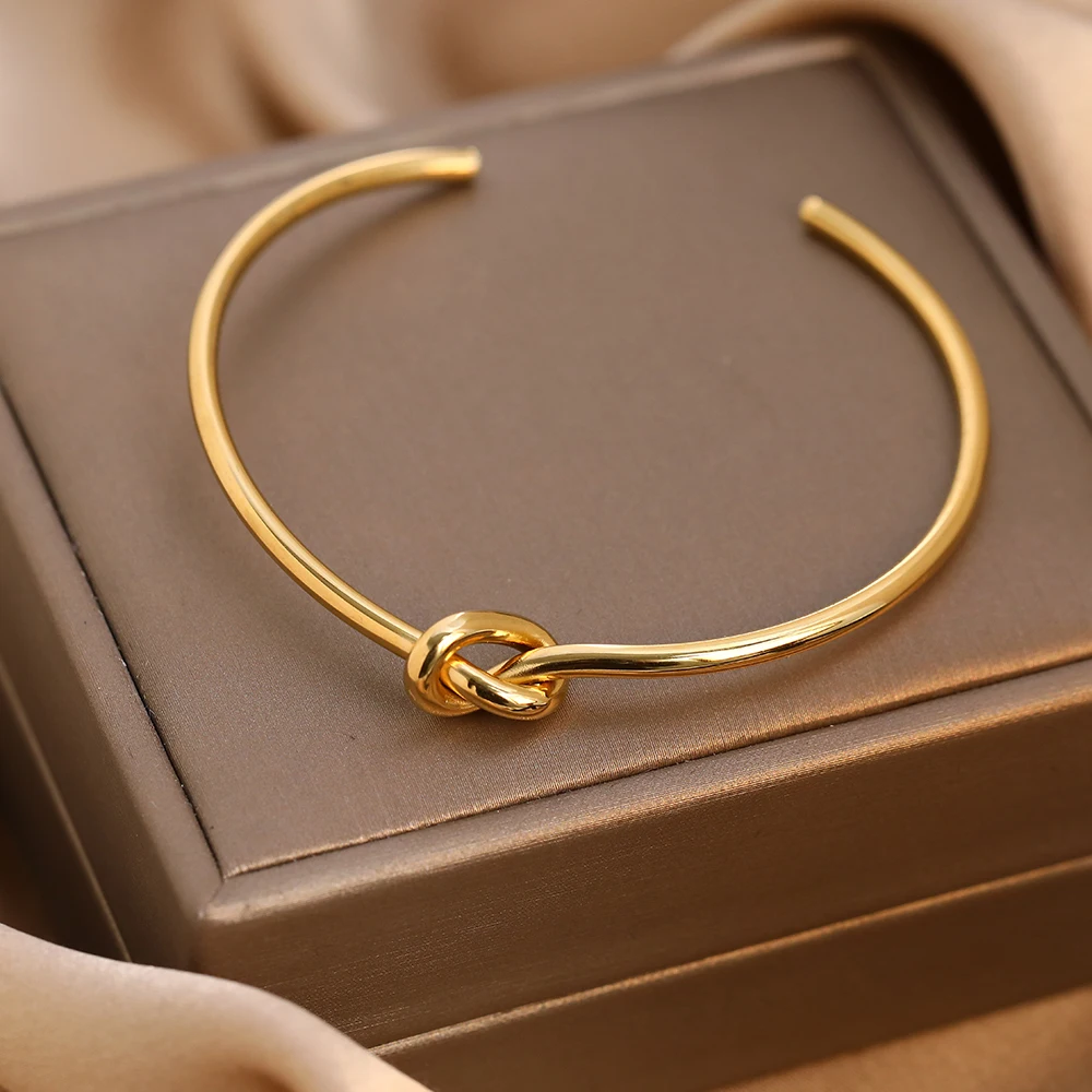 Stainless Steel Bracelets Elegant Trendy Round Circular Open Knot Cuff Bangle For Women Jewelry Goth Temperament Everyday Wear bangle bracelet,stainless steel bracelet