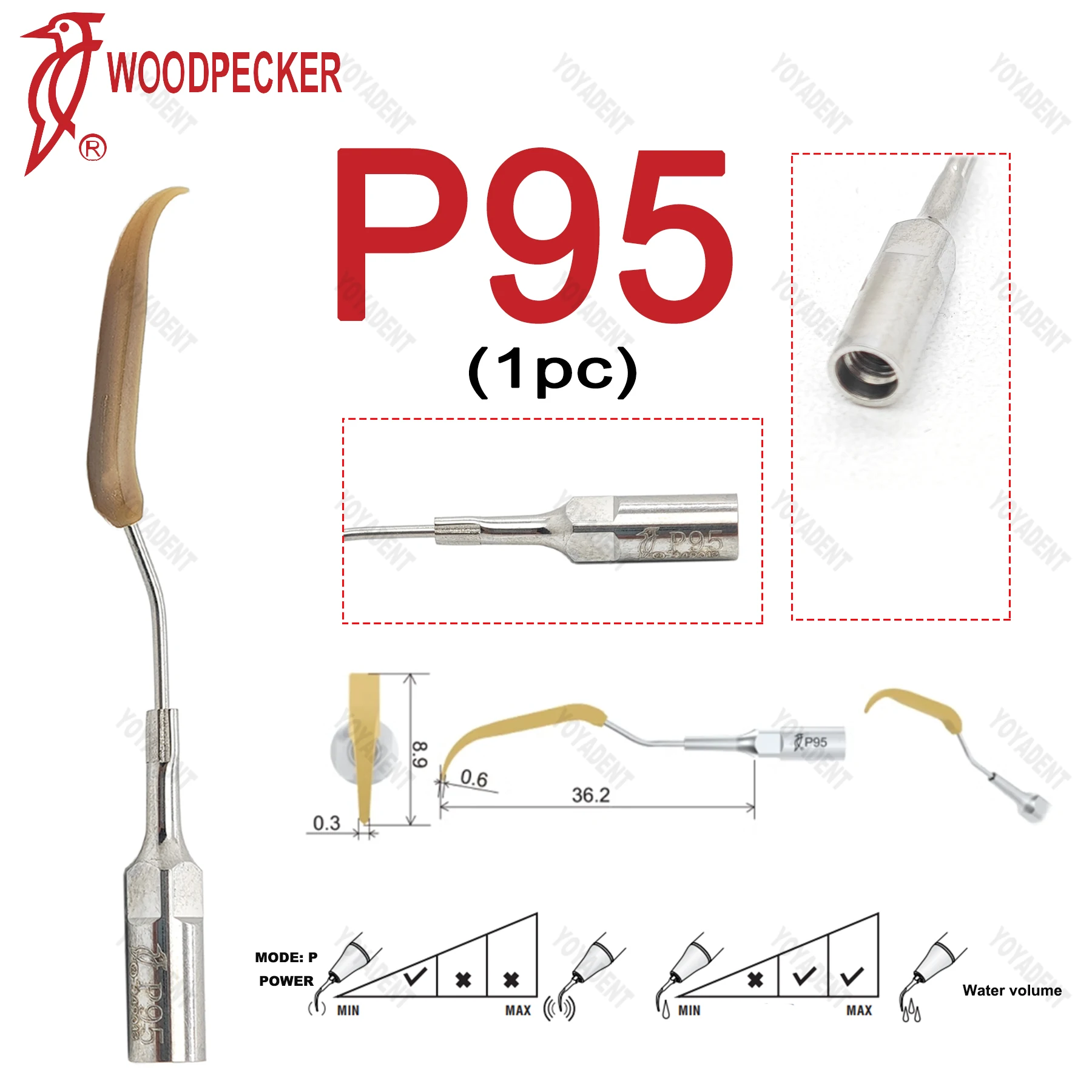 Original Woodpecker Dental Scaler Spitzen, Implantatpflege-Spitzen, passend für EMS Scaler Handstücke, Zahnmedizinische Instrumente P90 P94 P95 P96L P96R – Detail 3