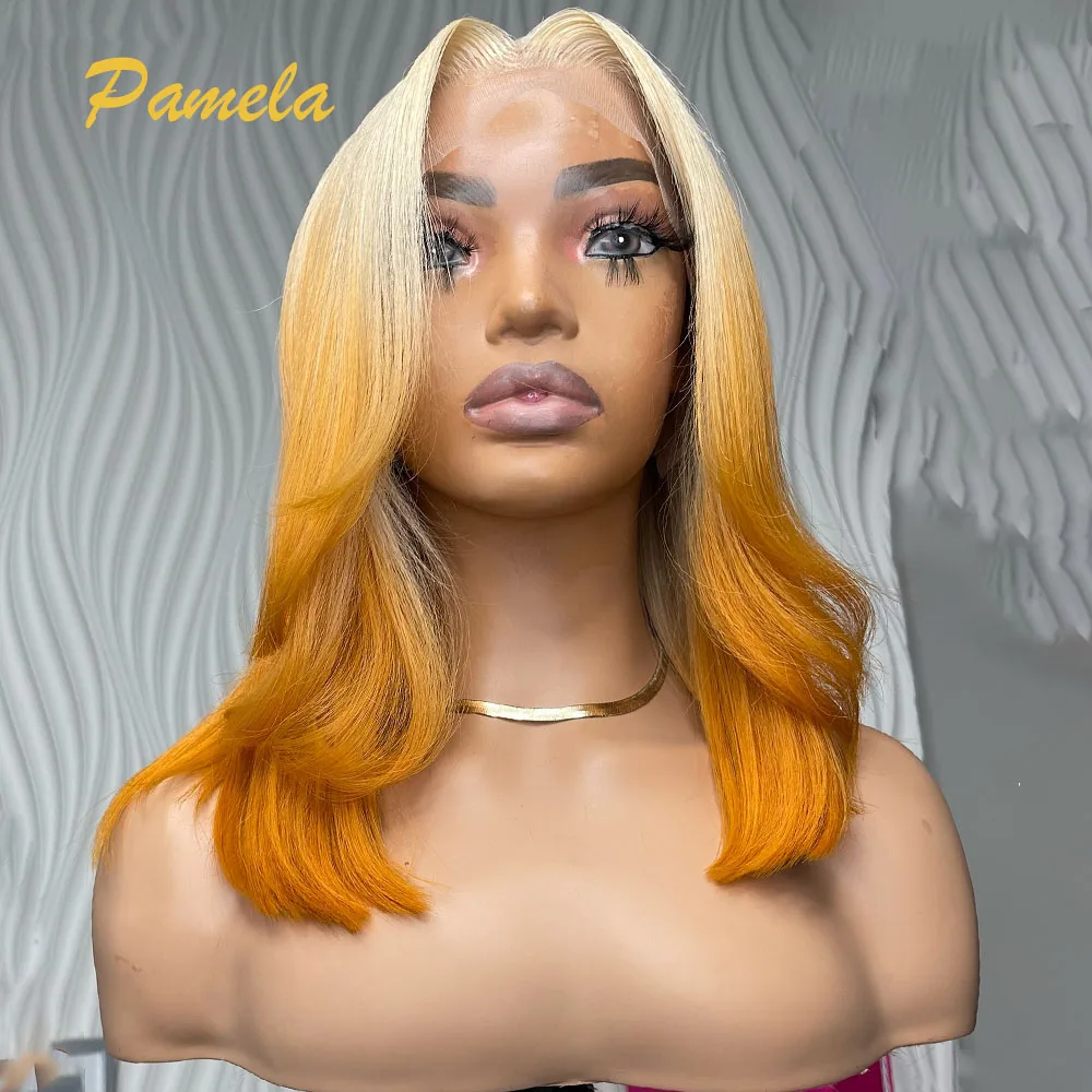 Ginger Orange Short 613 Human Hair Wigs Ombre Colored Bob Blonde Bone Straight Lace Front Human Hair Glueless Wigs Ready To Go