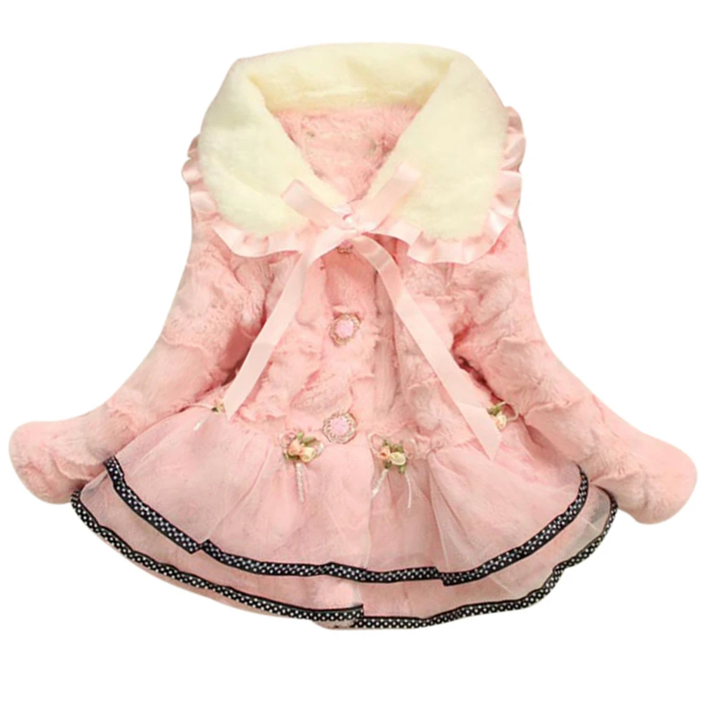 Baby Girls Princess Coat,Children's Cotton Coat,Long Sleeve Warm Jacket,Winter Parka,Bow Outwear,Toddlers Flower Plush Overcoat