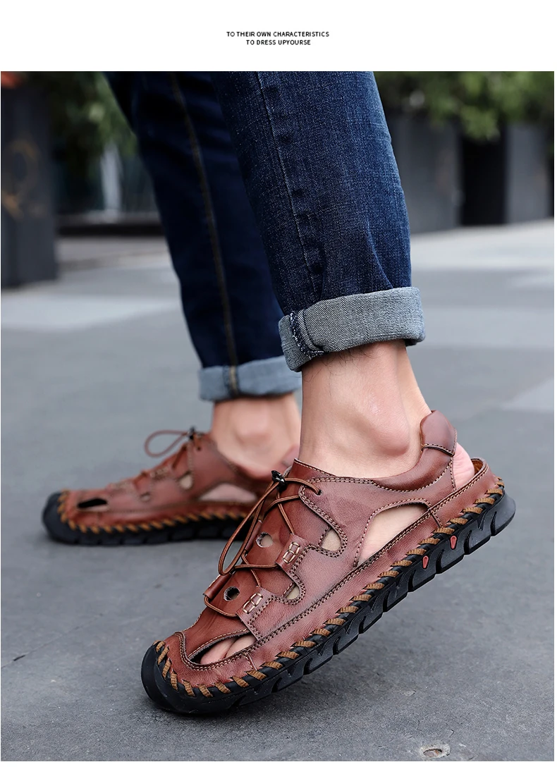 Summer Genuine Leather Outdoor Shoes Men Sandals Handmade Classic For Male Soft Walking Beach Sandalias Sandal Slides Large Size 18 Summer Genuine Leather Outdoor Shoes Men Sandals Handmade Classic For Male Soft Walking Beach Sandalias Sandal Slides Large Size