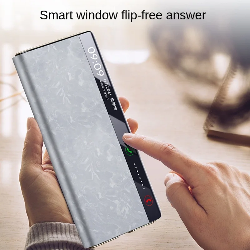 Luxury Leather Smart Window Magnetic Lens Holder Protective Phone Case - All-Inclusive Back Cover