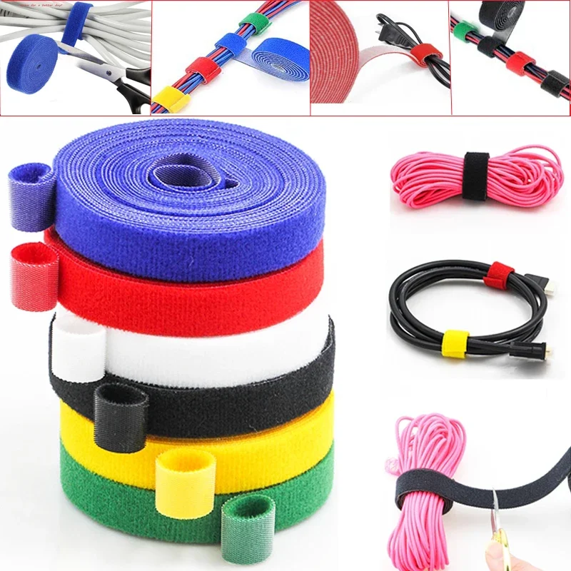 5M/Roll 15/20mm Hook Straps Adhesive Fastener Tape Reusable Wire Organizer Hooks Loops Cable Ties Magic Tape DIY Accessories