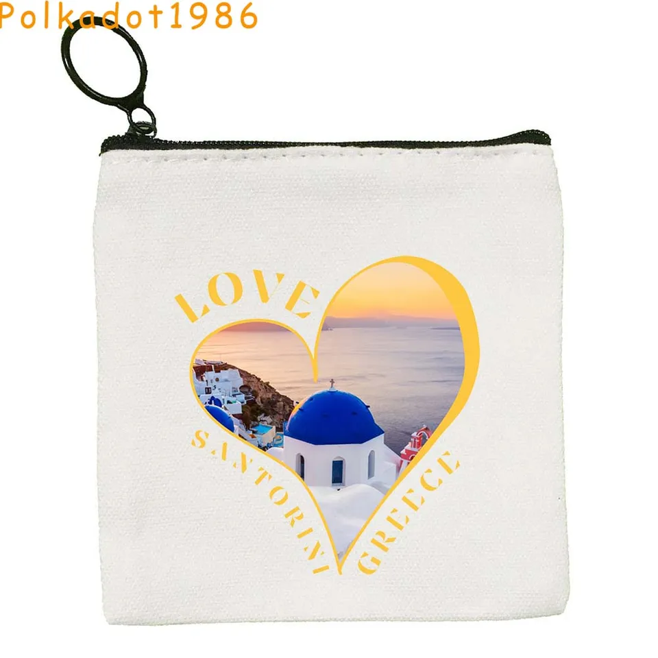 사랑 산토리니 그리스 파라다이스 KOS 섬 그리스 악마의 눈 만다라 Hamsa 열쇠 동전 지갑 캔버스 가방 코튼 파우치 귀여운 지갑  선물 - AliExpress
