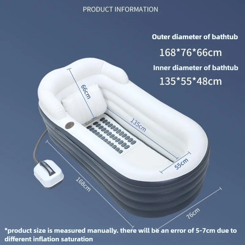 600W SPA Inflatable Bathtub Bubble Massage Cushion Folding Whirlpool Thickened Elongated Version Cushions PVC
