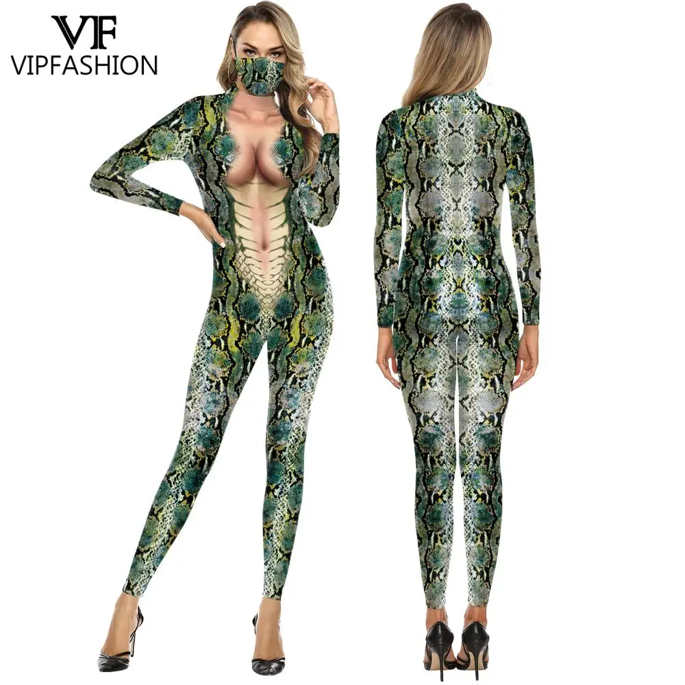 VIP FASHION Women Snake Print Jumpsuit Men Carnival Purim Halloween Costume 3D Printing