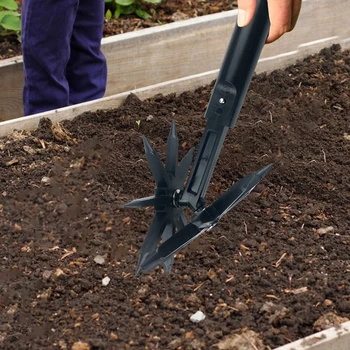 2 in 1 Garden Soil Scarifier Tool Lawn Loosening Rotary Tiller Soil Tiller Aerator Lawn Tool for Reseeding Grass Soil Mixing