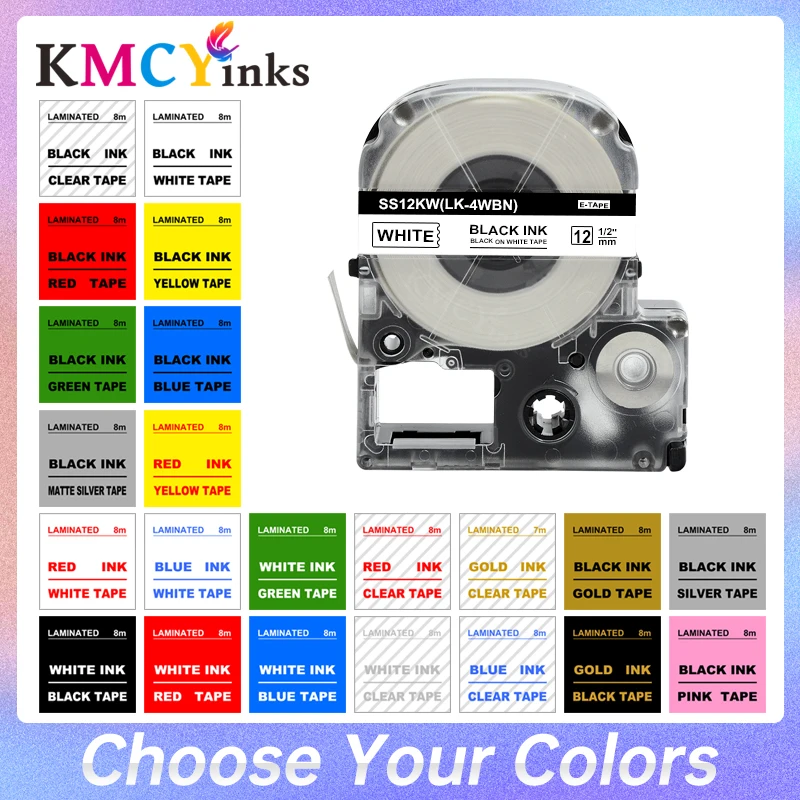 

KMCYinks 12mm Compatible Tape For Epson King Jim ST12KW SS12KW SC12RW SC12YW SC12BW SC12GW Printer Tape For LW-300 LW-400